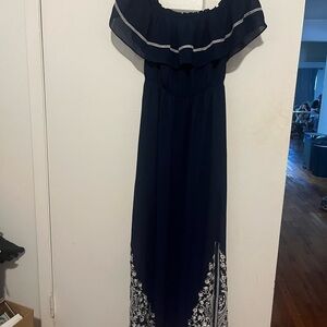 Sugarlips Navy Blue Maxi Dress with White Accents